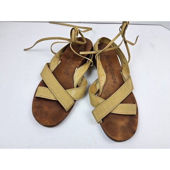 Yves Saint Laurent YSL Leather Strappy Gladiator Sandals Size S - Picture 2 of 8